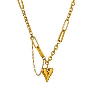 Stainless‎ Steel 18 K Metal Texture Choker Heart Pendant Necklace for Wom…